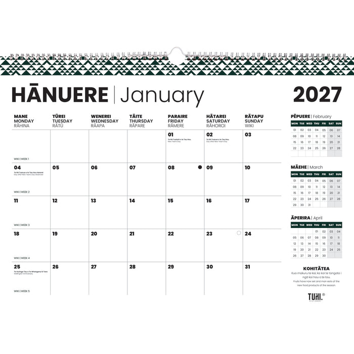 2027 Tuhi Maori Calendar One Month to View 420mm x 594mm