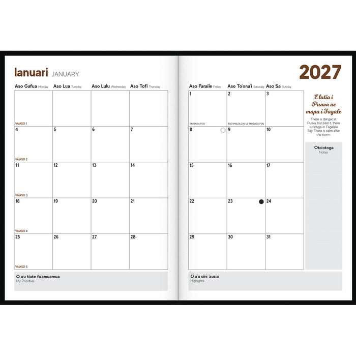 2027 Tusi Diary B51 Day Per Page Samoan Fuafuaga