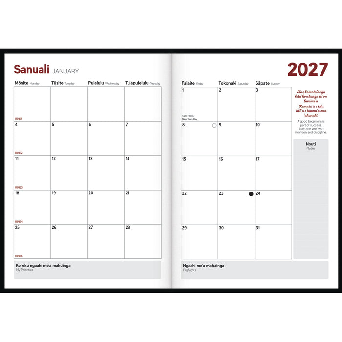 2027 Tusi Diary B51 Day Per Page Tongan Palani Faka'aho