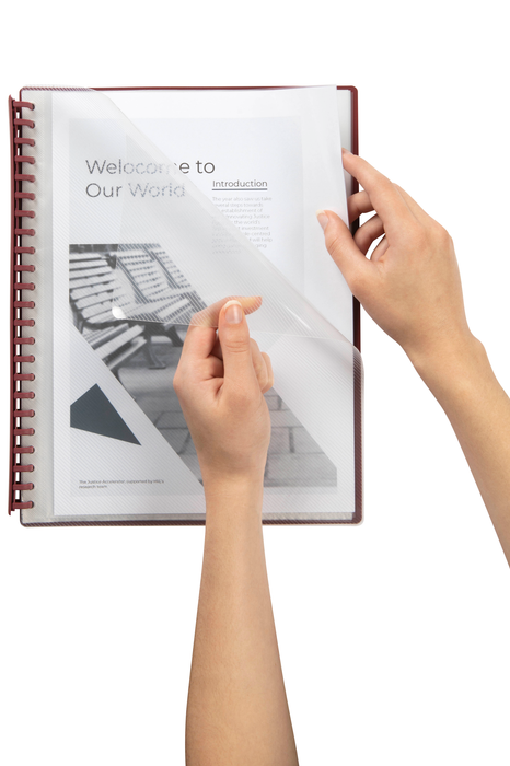 Marbig A4 20 Pocket Refillable Display Book, Clear Front, Maroon Backing