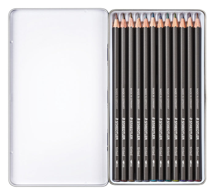 Staedtler Design Journey Tinted Watercolour Pencil Assorted, Pack of 12 in a tin