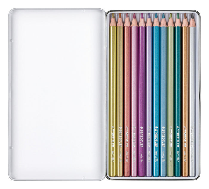 Staedtler Design Journey Coloured Pencil Metallic Assorted, Pack of 12 in a tin