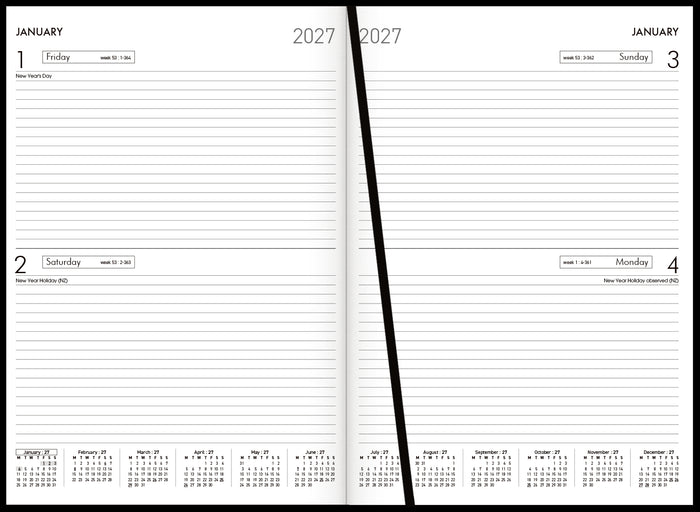 2027 Collins Diary A42 Two Day Per Page, Black, 210mm x 297mm