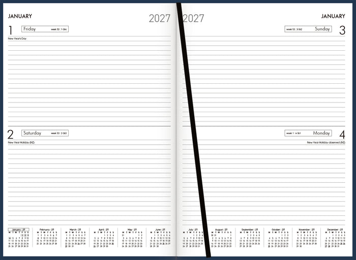 2027 Collins Diary A42 Two Day Per Page, Navy, 210mm x 297mm