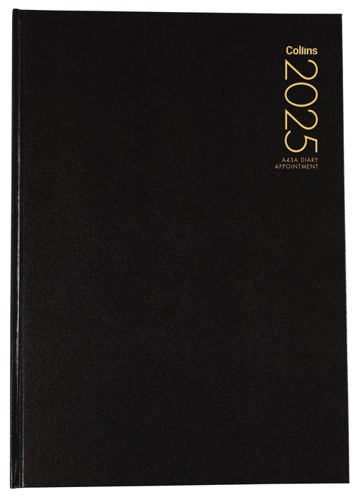 2025 Collins Diary A43A Appointment Diary, Week to View, Black, 210mm x 297mm