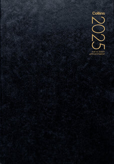 2025 Collins Diary A41A Appointment Diary, Day Per Page, Black, 210mm x 297mm