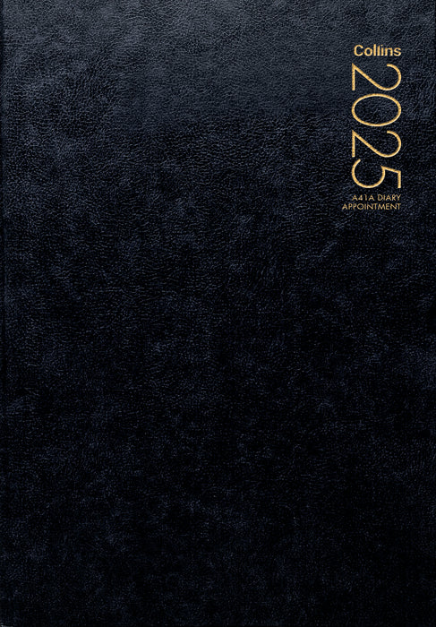 2025 Collins Diary A41A Appointment Diary, Day Per Page, Black, 210mm x 297mm