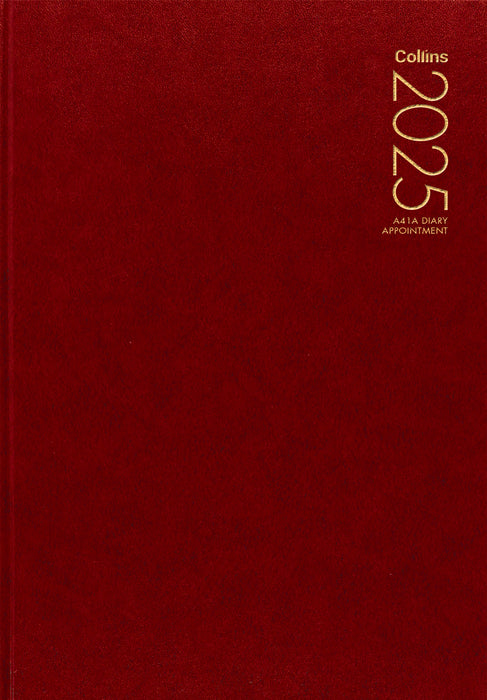 2025 Collins Diary A41A Appointment Diary, Day Per Page, Red, 210mm x 297mm