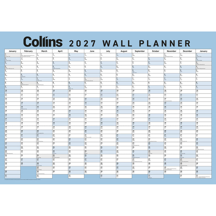 2027 Collins Laminated Wallplanner, 700mm x 990mm