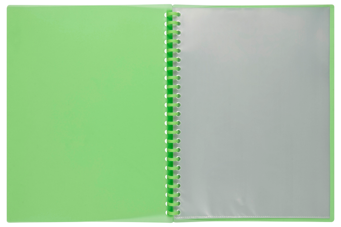 Marbig A4 20 Pocket Refillable Display Book, Translucent Lime Cover