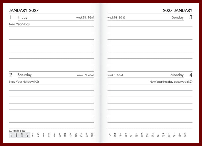 2027 Collins Pocket Diary A72, Two Days Per Page, Red, 74mm x 105mm