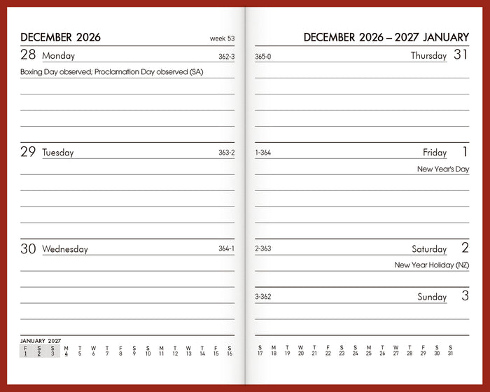 2027 Collins Pocket Diary A73P, Week To View, PVC Cover, Red, 74mm x 105mm