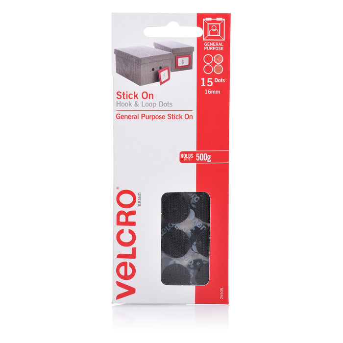 Velcro 16mm x 15 Pieces Black Hook & Loop Dots