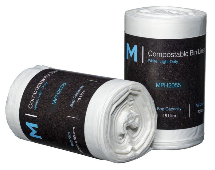18L Waste Disposable Compostable Bin Liners, 450mm x 500mm x 15mu, White x 1500 Pieces MPH2055