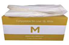 18L Waste Disposable Compostable Bin Liners, 450mm x 500mm x 20mu, White x 2000 Pieces MPH2015