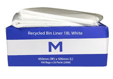 18L Waste Disposable Recycled Bin Liners, 450mm x 500mm x 20mu, White x 2400 Pieces MPH2000