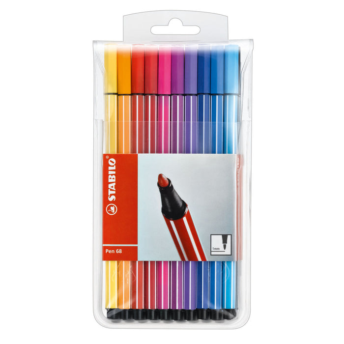 Stabilo Pen 68 Fibre Tip Pen Assorted Colours Wallet of 20