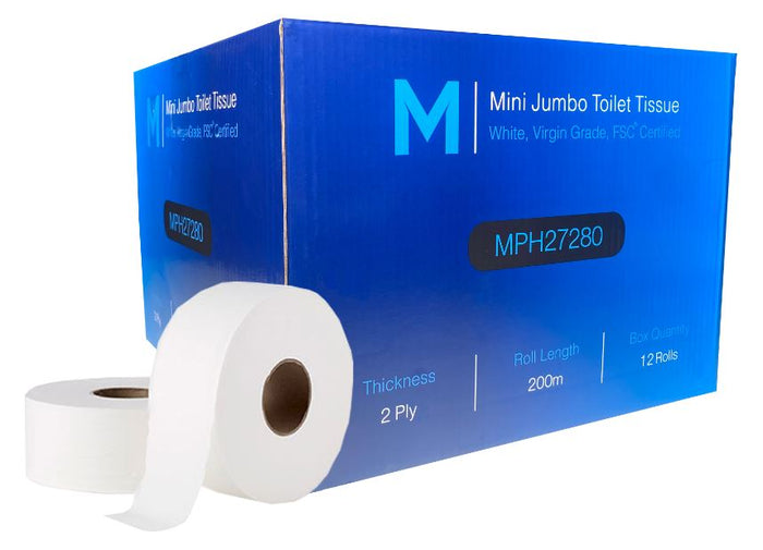 2 Ply 200 Metres Mini Jumbo Toilet Tissue x 12 rolls MPH27280