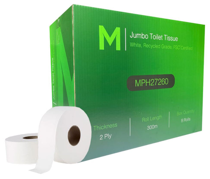 2 Ply 300 Metres Recycled Grade Jumbo Toilet Tissue, 8 Rolls MPH27260