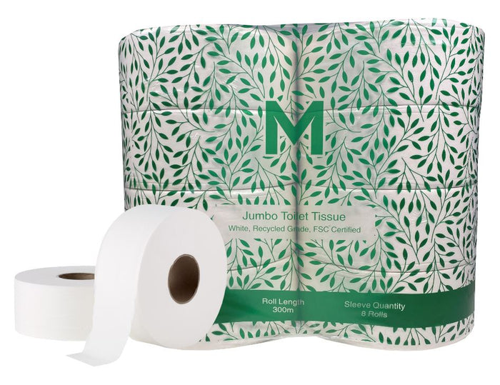 2 Ply 300 Metres Recycled Grade Jumbo Toilet Tissue x 8 rolls MPH27265