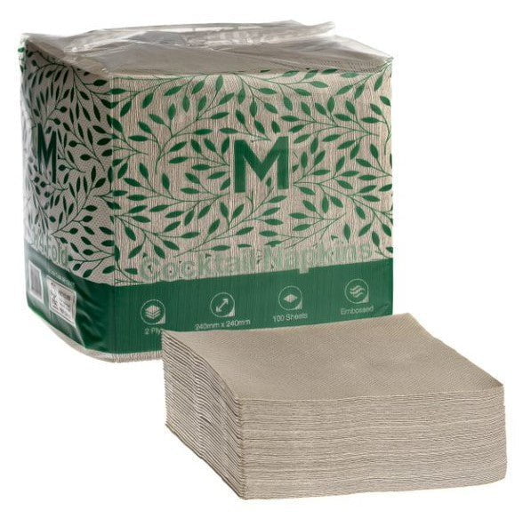2 Ply Cocktail Napkins 240mm x 240mm - 20 Packs x 100 Sheets (2000 Nap ...