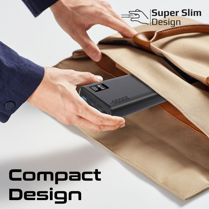 20000mAh Super Slim Smart Charging Power Bank 20W Dual USB-C & 1x 22.5W USB-A QC 3.0 CDBOLT-20PD-BLK