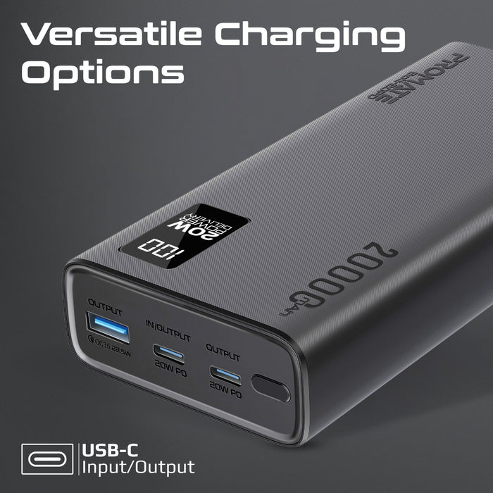 20000mAh Super Slim Smart Charging Power Bank 20W Dual USB-C & 1x 22.5W USB-A QC 3.0 CDBOLT-20PD-BLK