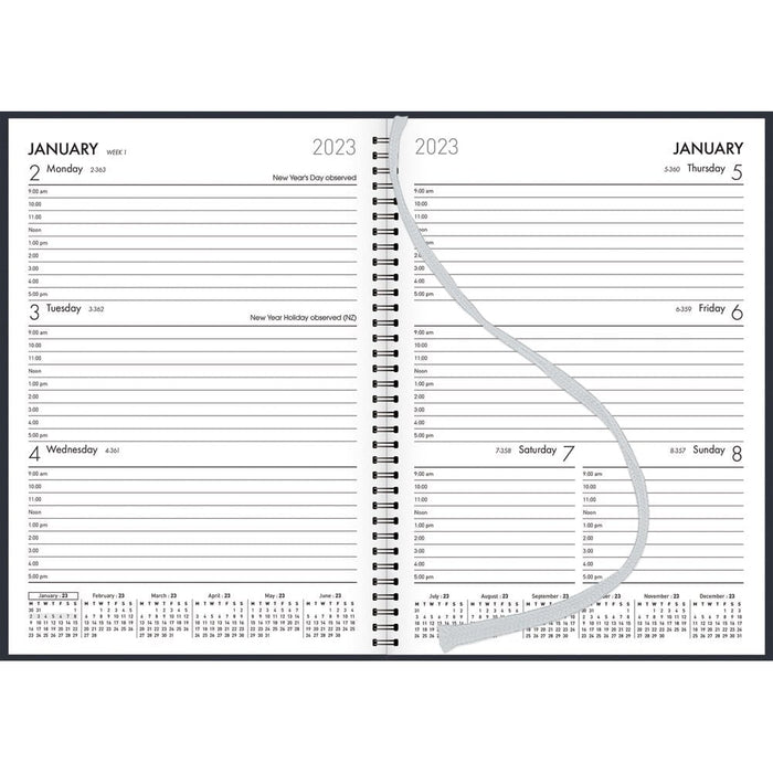 2025 Collins Boston A53 Week To View Diary, Wiro Bound, Navy, 148mm x 210mm CX441379