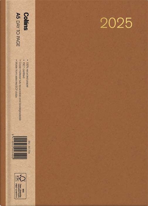 2025 Collins Diary A51, Enviro, Day Per Page, Wiro Bound, Assorted Design Cover, 148mm x 210mm CX11968187