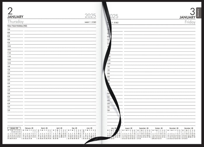 2025 Collins Diary A51A Appointment Diary, Day Per Page, Black, 148mm x 210mm CX150545