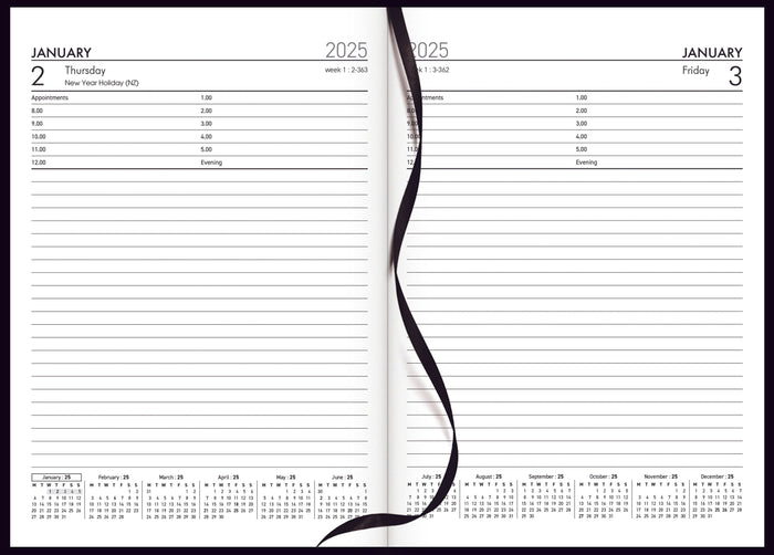 2025 Collins Diary A51DP Appointment Diary, Day Per Page, Padded PU Black Cover, 148mm x 210mm CX378317