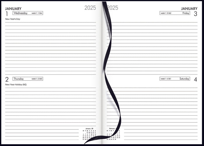 2025 Collins Diary A52, Two Day Per Page, Black, 148mm x 210mm CX160325