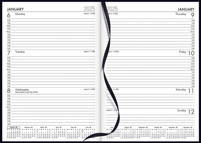2025 Collins Diary A53, Week To View, Appointment Times, PVC Coated Paper Cover, Windsor Black, 148mm x 210mm CX441432