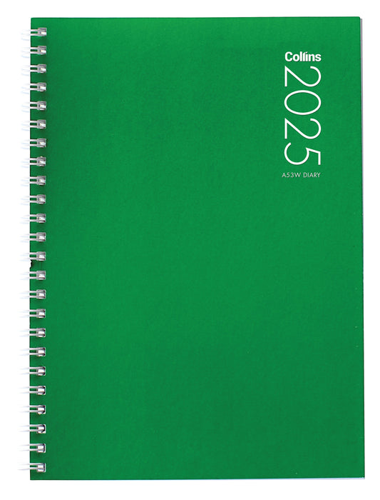 2025 Collins Diary A53W, Week To View, Gloss Art Board Cover, Assorted Colours, Wiro Bound, 148mm x 210mm CX160350