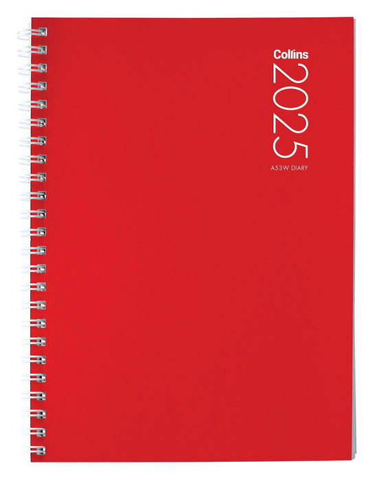 2025 Collins Diary A53W, Week To View, Gloss Art Board Cover, Assorted Colours, Wiro Bound, 148mm x 210mm CX160350