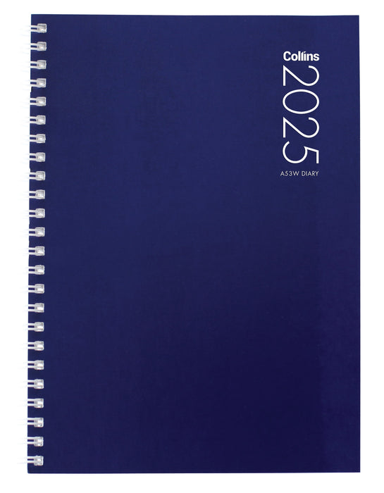 2025 Collins Diary A53W, Week To View, Gloss Art Board Cover, Assorted Colours, Wiro Bound, 148mm x 210mm CX160350