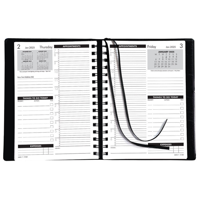 2025 Collins MDA51A-TM Time Manager Appointment Diary, Day Per Page, Wiro Bound, PVC Slip Case Cover, Black CX378302