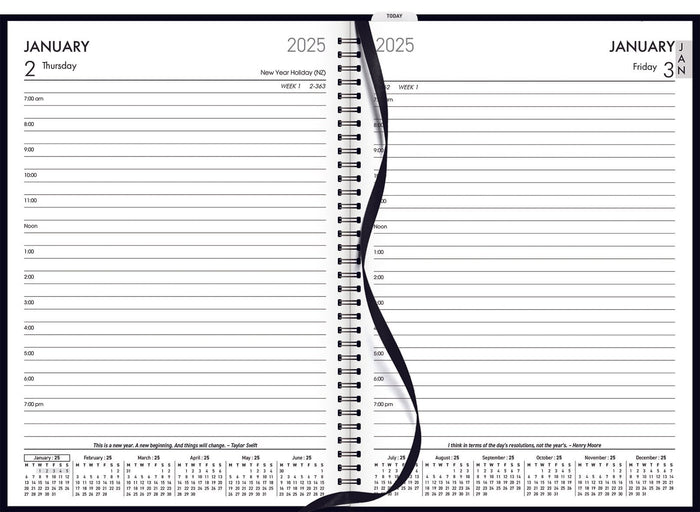 2025 Collins Platinum A51 Diary, Day Per Page, Wiro Bound, Black, 148mm x 210mm CX441392