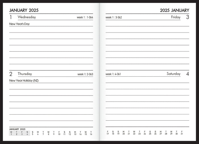 2025 Collins Pocket Diary A72, Two Days Per Page, Black, 74mm x 105mm CX160138