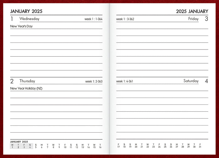 2025 Collins Pocket Diary A72, Two Days Per Page, Red, 74mm x 105mm CX160140