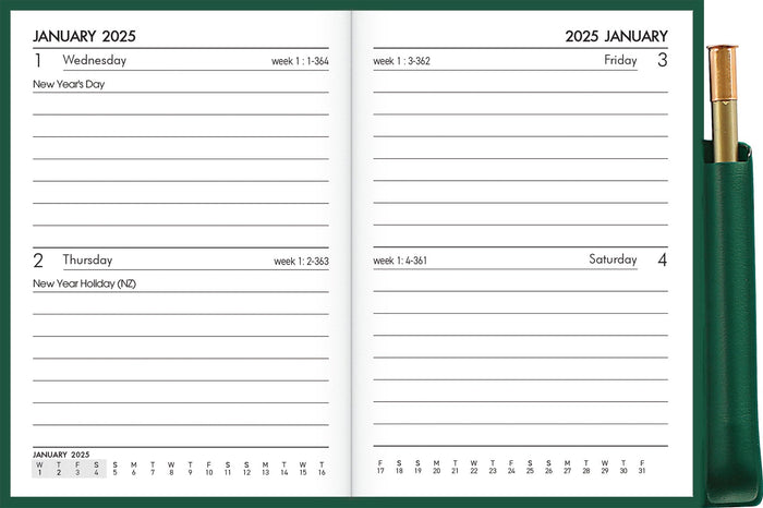 2025 Collins Pocket Diary A72PP, Two Days Per Page, With Pencil, PVC Cover, Green, 74mm x 105mm CX378330