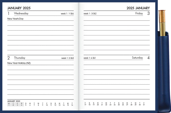 2025 Collins Pocket Diary A72PP, Two Days Per Page, With Pencil, PVC Cover, Navy, 74mm x 105mm CX378329