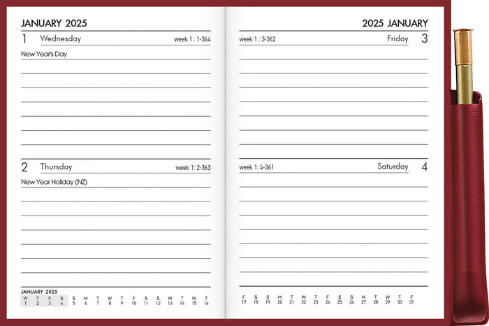 2025 Collins Pocket Diary A72PP, Two Days Per Page, With Pencil, PVC Cover, Red, 74mm x 105mm CX378332