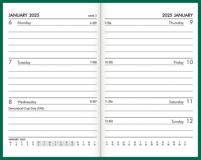 2025 Collins Pocket Diary A73P, Week To View, PVC Cover, Green, 74mm x 105mm CX160976