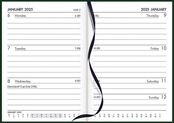 2025 Collins Rhapsody A73 Diary, Week To View, Soft Touch Skiver PU Cover, Racing Green, 74mm x 105mm CX11927519