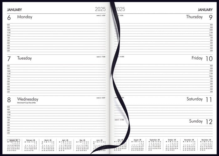 2025 Collins Windsor A43 Diary, Week To View, Black, 210mm x 297mm CX441423
