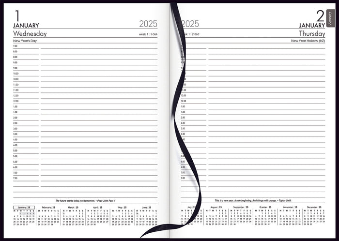 2025 Collins Windsor A51 Diary, Day To Page, Black, 148mm x 210mm CX441429