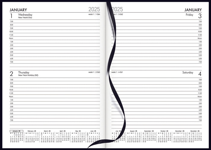 2025 Collins Windsor A52 Diary, Two Day Per Page, Black, 148mm x 210mm CX441435