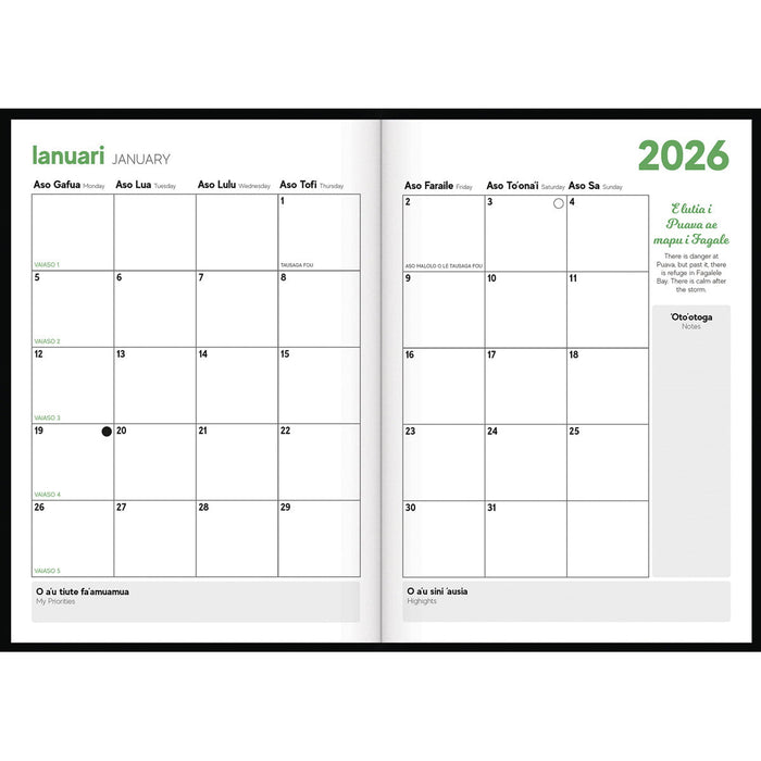 2026 B51 Tuhi Diary, Day Per Page, Samoan Green, 170mm x 240mm CX12436415