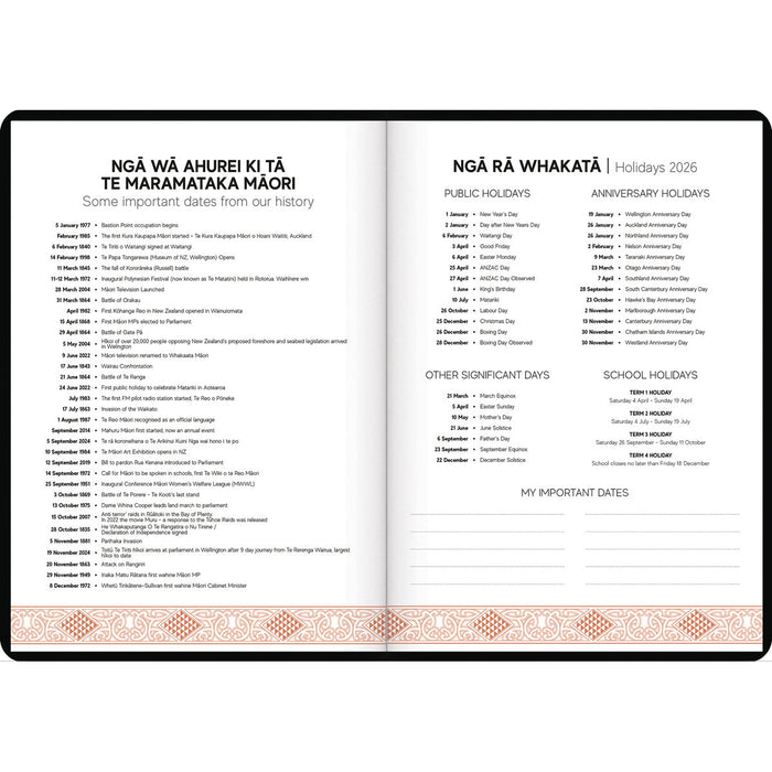 2026 B53 Tuhi Diary, Week to View, Premium Mahere a Wiki Black & Gold, 170mm x 240mm CX12436405